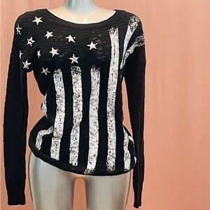 Charlotte Russe Black Sweater with Distressed White Flag Print